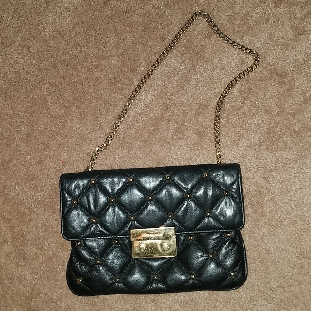 Michael Kors Sloan Stud Black Leather Clutch Purse